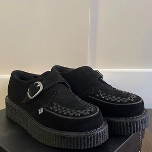 T.U.K. Black Suede Leather Platform Shoes